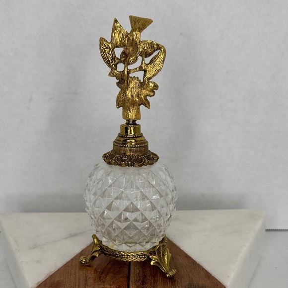 Antique Matson Gold Ormolu Hummingbird Glass Perfume Bottle With Glass Dauber - Picture 4 of 8